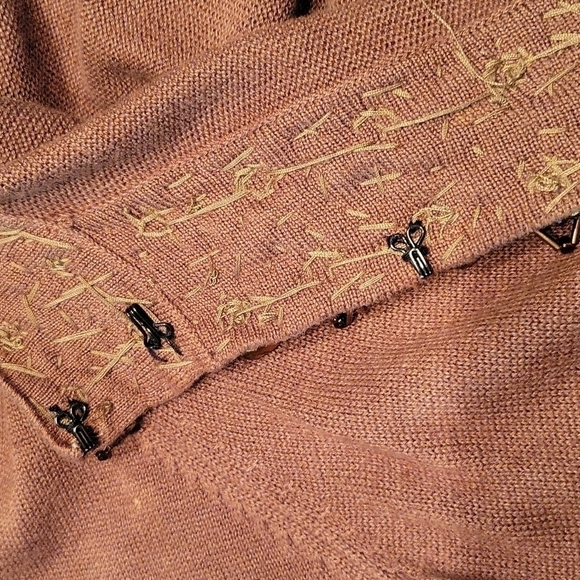 VTG JUST B Brown Floral Glass Beaded Coquette Cardigan Sweater XL - Picture 7 of 13